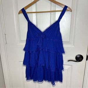 Y2K Victoria’s Secret Modal Royal Blue Glitter Ruffle Layered Slip Dress Sz L